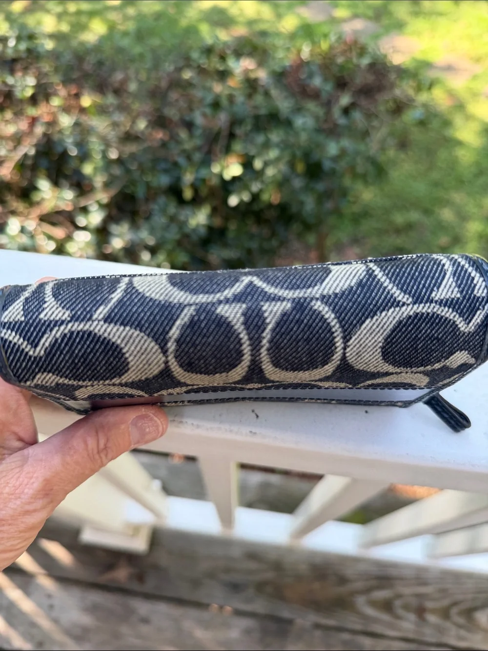 Coach Signature Denim Canvas and Navy Leather Compact Wallet